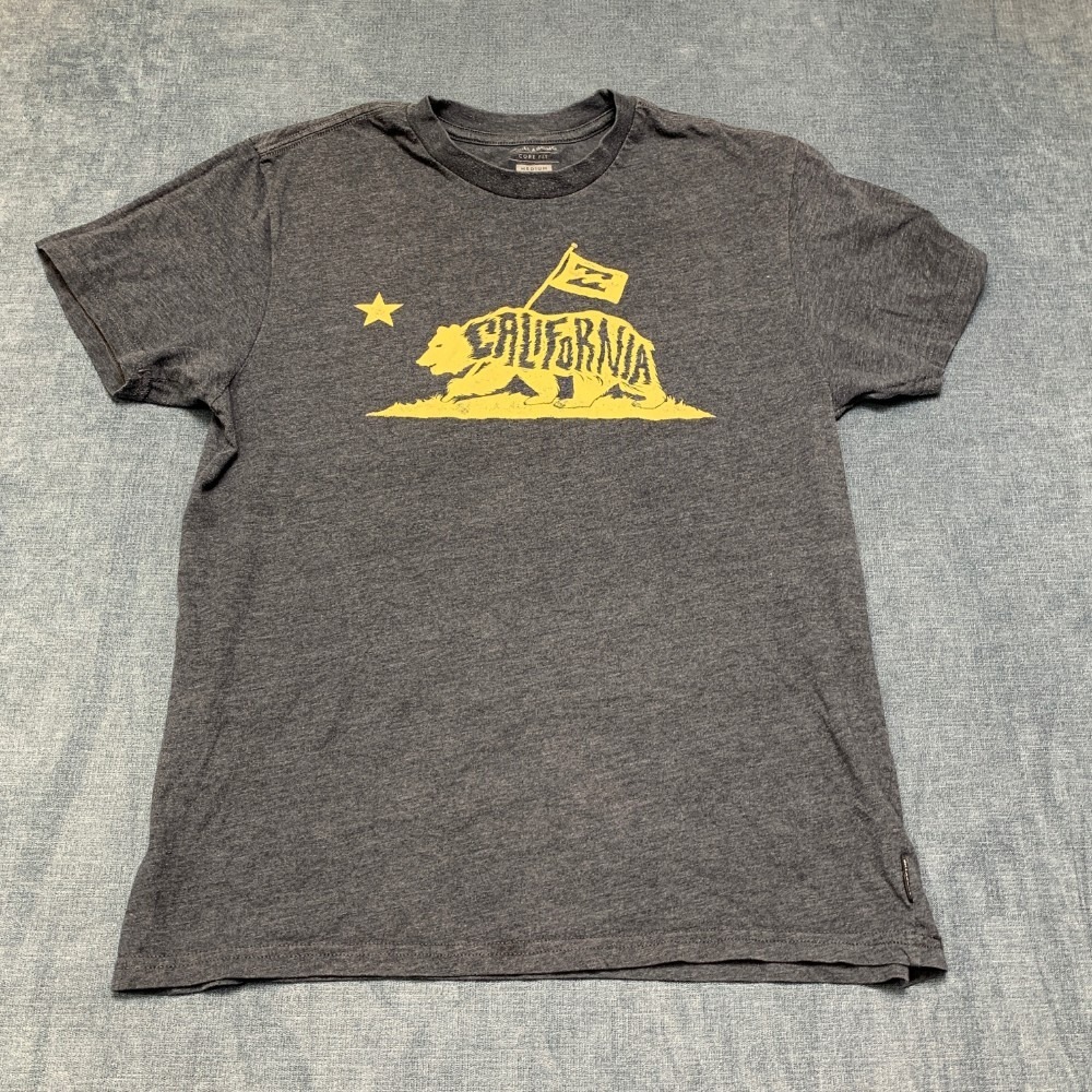 Billabong California Bear Core Fit T-Shirt Mens Medium Gray Cotton Graphic Tee